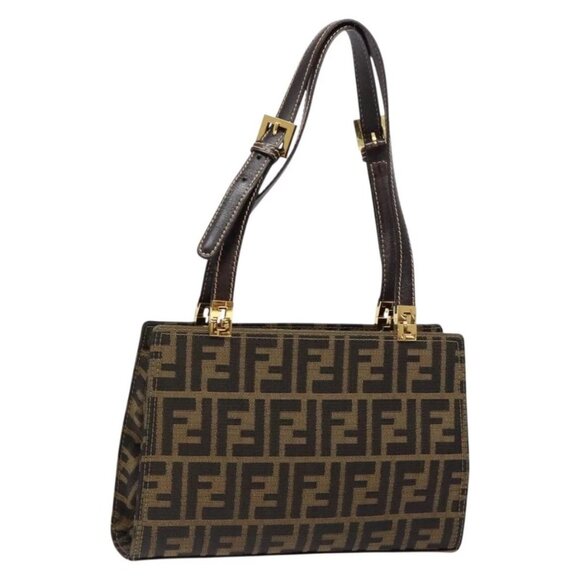 FENDI Zucca Canvas Hand Bag Black Brown Auth 138624 - Picture 2 of 16